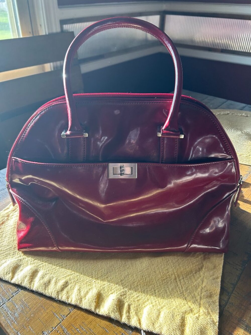 Vintage Talbots  Satchel   burgundy leather satchel featuring a glossy finish &